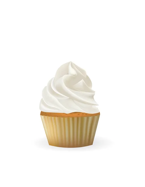 Cupcake Vanille Sur Fond Blanc Vecteur — Image vectorielle