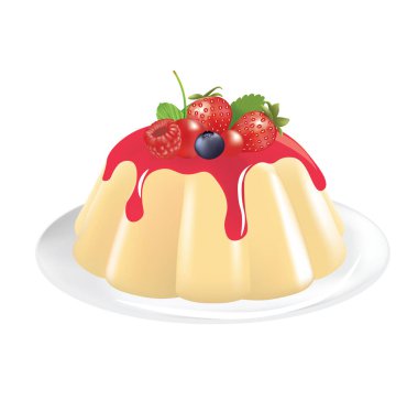 Orman meyveli vanilyalı puding. vektör illüstrasyonu