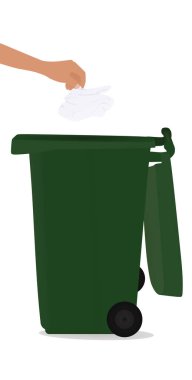 Çöp kutusuna el kâğıdı at. vektör illüstrasyonu