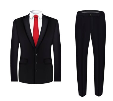 Kırmızı kravat, beyaz gömlek ve siyah takım elbise. Kapat. vektör