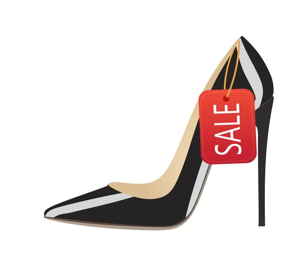 Sapato Preto Com Aviso Venda Ilustração Vetorial — Vetor de Stock