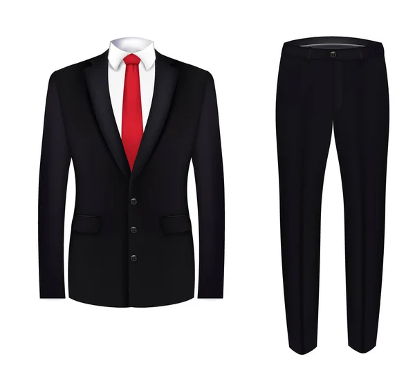 Corbata Roja Camisa Blanca Traje Negro Cerca Vector — Vector de stock