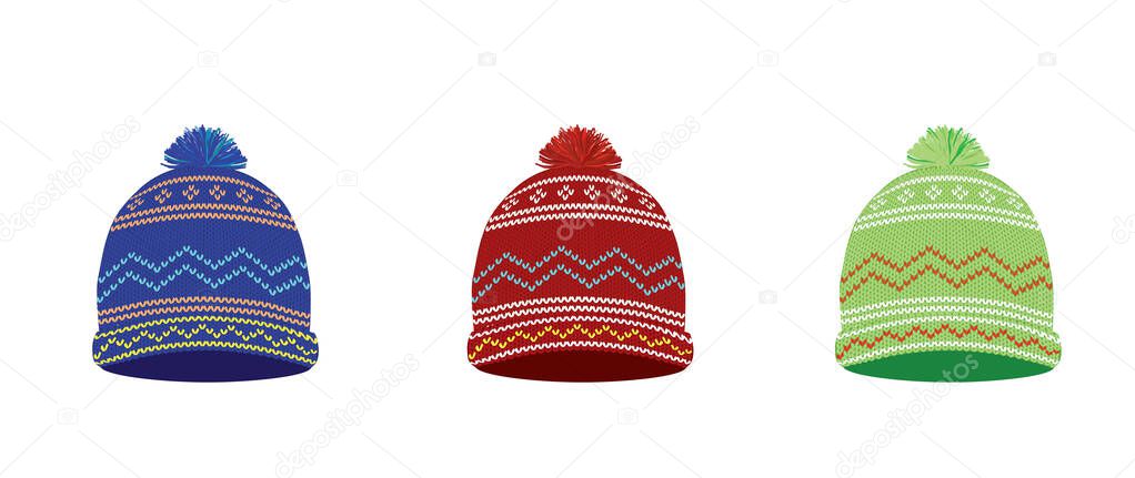 Knitted winter hat set. vector illustration