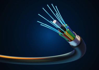Fiber Optik gelecek Kablo teknolojisi karanlık arka plan üzerinde.