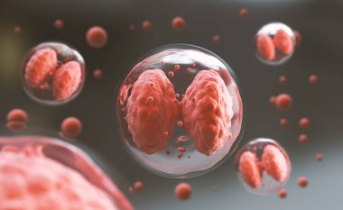Beyaz kan 3d render İnsan hücresi veya Embriyonik kök hücre mikroskop arka plan.
