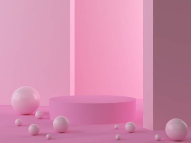 soyut pembe renk geometrik arkaplan, podyum veya vitrin için modern minimalist model.