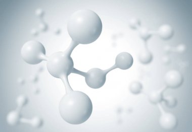 Beyaz molekül veya atom, Bilim veya tıbbi geçmiş için soyut temiz yapı, 3d illüstrasyon.