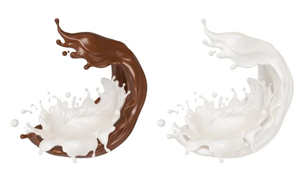 Salpicadura Chocolate Negro Leche Blanca Con Ruta Recorte Ilustración —  Fotos de Stock