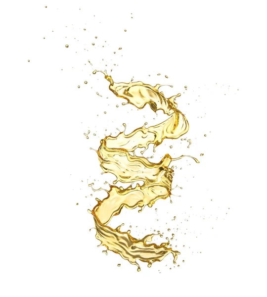 Olive or engine oil splash, golden sunflower oil isolated on white background, 3d illustration with Clipping path.