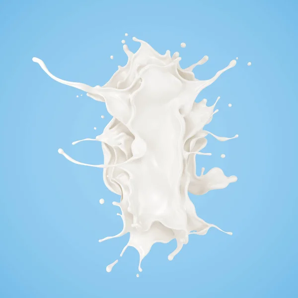 Всплеск Молока Йогурта Выделенный Синем Фоне Рендеринг Включает Траекторию Обрезки — стоковое фото