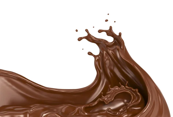 Beyaz arka plan üzerinde izole dalga şeklinde koyu çikolata veya kakao sıçrama, 3d render kırpma yolu dahil. — Stok fotoğraf