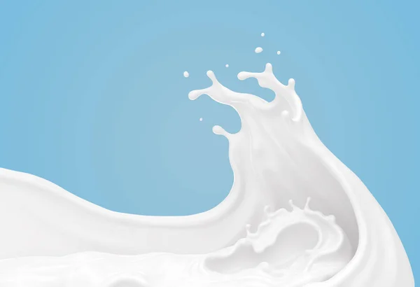 White Milk Yogurt Splash Wave Shape Isolated Blue Background Rendering — 스톡 사진