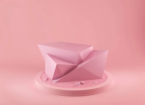 Abstract roze kleur geometrische vorm 3D rendering achtergrond, moderne minimalistische mockup voor podium display of showcase. — Stockfoto