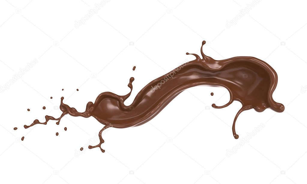 Chocolate or cocoa splash isolated on white background, 3d rendering Include clipping path.