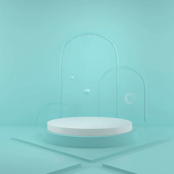 Desain adegan dari 3d geometris dengan pastel minimalis mockup untuk podium display atau showcase, 3d rendering . — Stok Foto