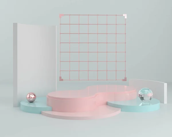 Scène ontwerp van 3D geometrische met pastel minimalist mockup voor podium display of Showcase, 3D rendering. — Stockfoto