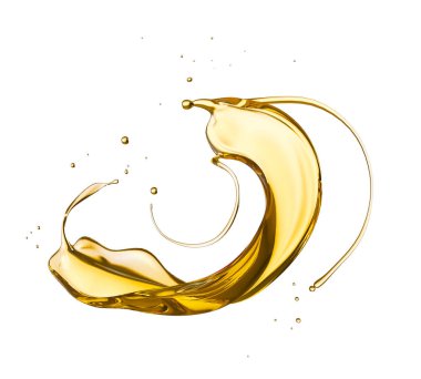Zeytin veya motor yağı sıçraması, beyaz arka planda izole kozmetik serum sıvı, Kırpma yolu ile 3d illüstrasyon.