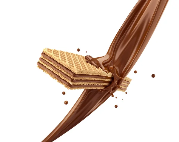 Krispig Wafer Med Choklad Mjölk Stänk Med Urklippsbana Illustration — Stockfoto