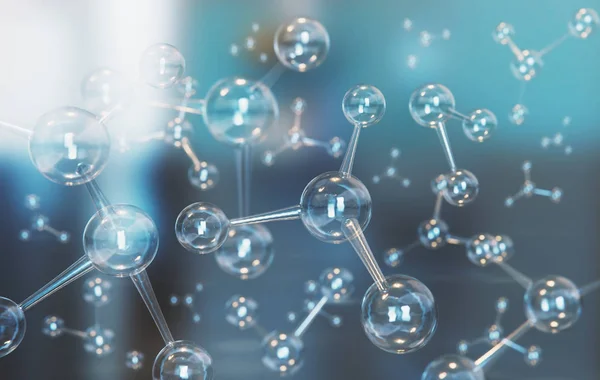 Fondo de ciencia con molécula o átomo, Estructura abstracta para ciencia o fondo médico, ilustración 3d . — Foto de Stock