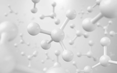 beyaz molekül ya da atom, soyut Bilim veya tıbbi arka plan için temiz yapı, 3d oluşturma.