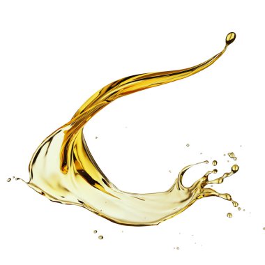 Zeytin veya motor yağı sıçraması, beyaz arka planda izole kozmetik serum sıvı, Kırpma yolu ile 3d illüstrasyon