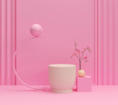 soyut pembe renk geometrik arkaplan, podyum veya vitrin için modern minimalist model, 3D görüntüleme.