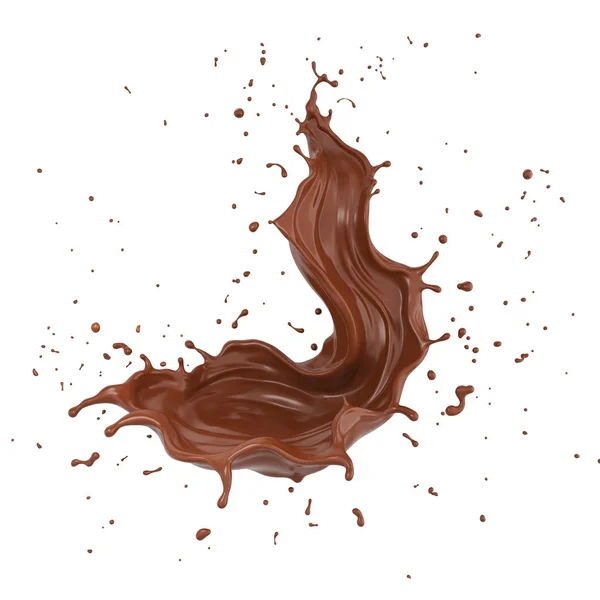 Chocolate Cocoa Splash Isolated White Background Rendering Include Clipping Path — Stock Photo, Image