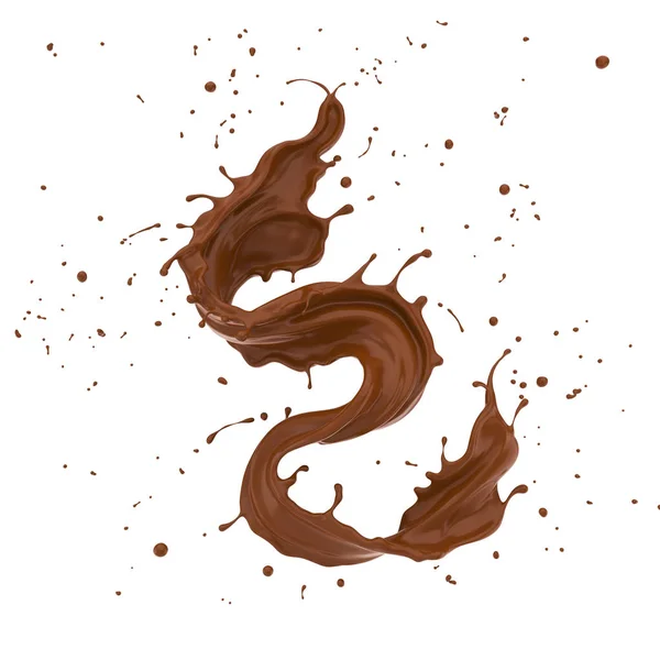 巧克力或可可飞溅隔离在白色背景上 渲染包括剪切路径 — 图库照片