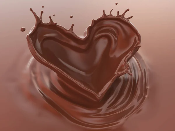 Çikolata Kalbe Sıçrıyor, Sevgililer Günü Kutlaması Aşkı, 3 boyutlu illüstrasyon. — Stok fotoğraf