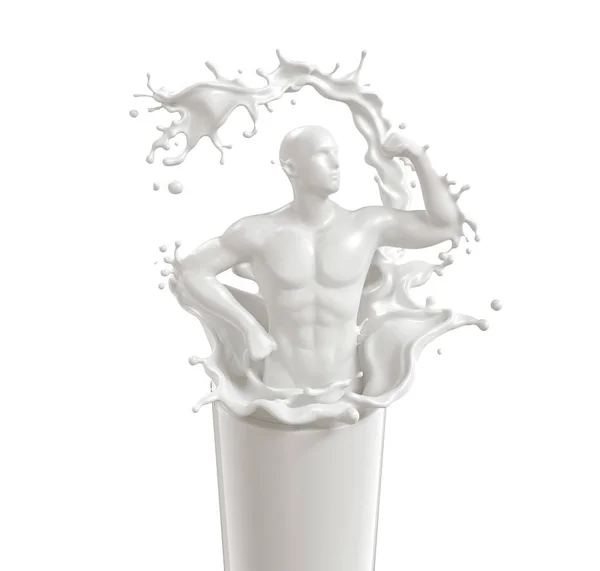 kas vücut şeklinde süt sıçraması, 3d render.