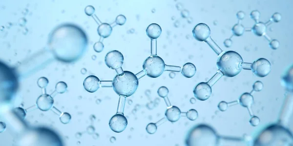 Bilim veya tıbbi arkaplan için soyut mavi atom veya molekül yapısı, 3d illüstrasyon.