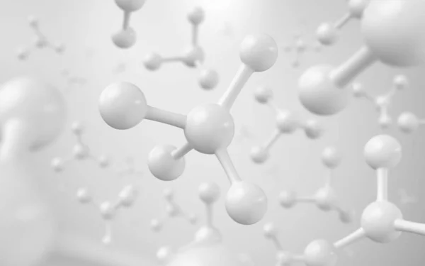Molécula blanca o átomo, estructura limpia abstracta para la ciencia o los antecedentes médicos, 3d render . — Foto de Stock