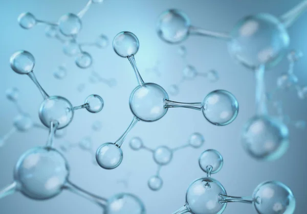 Bilim veya tıbbi arkaplan için soyut mavi atom veya molekül yapısı, 3d illüstrasyon.