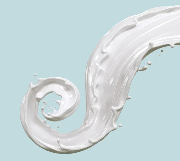牛奶液体飞溅 扭曲和漩涡形状3D渲染 — 图库照片