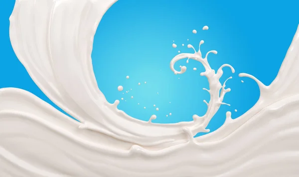 ミルクウェーブスプラッシュと渦巻き形状の抽象的な背景 3Dレンダリング — ストック写真