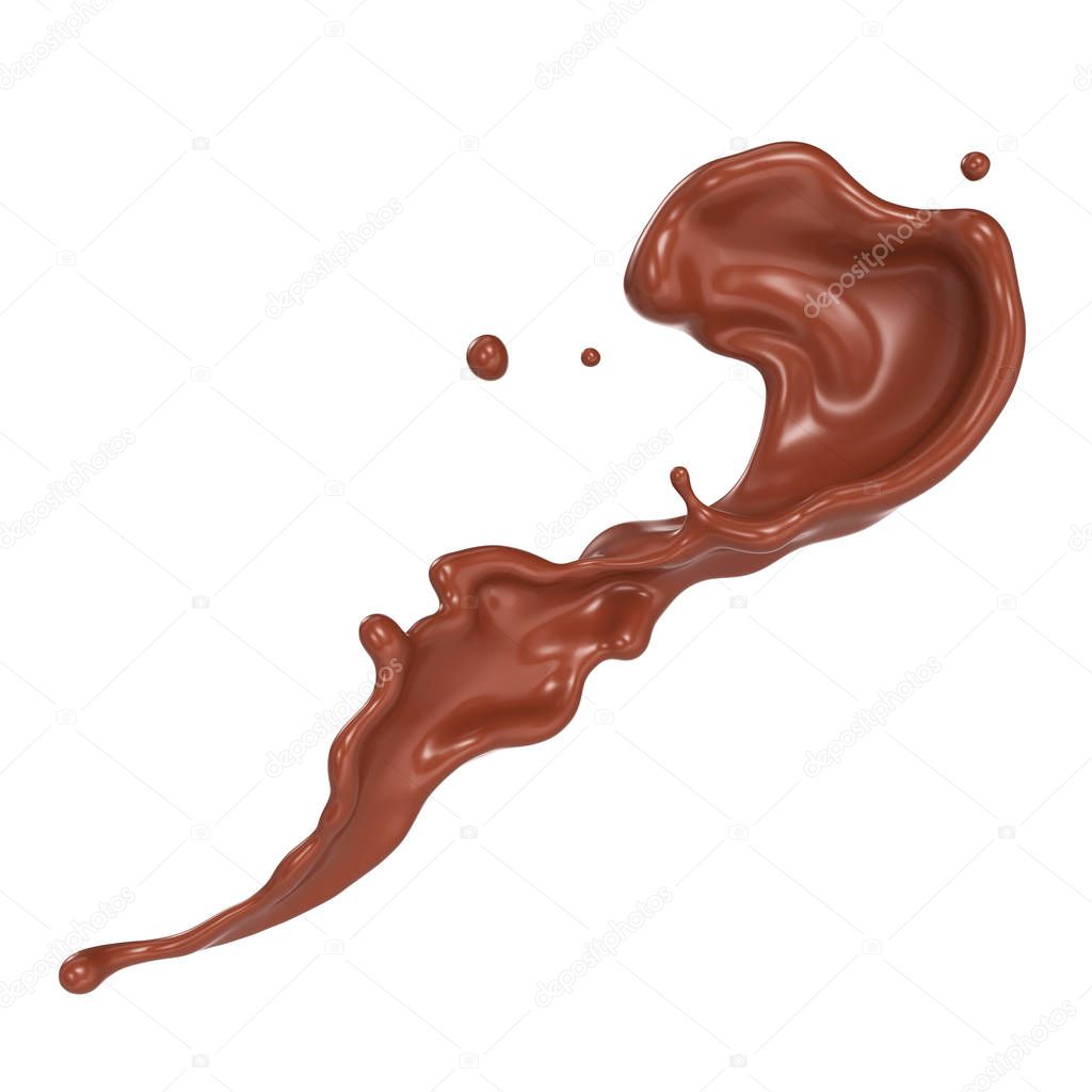 Chocolate or cocoa splash isolated on white background, 3d rendering Include clipping path.