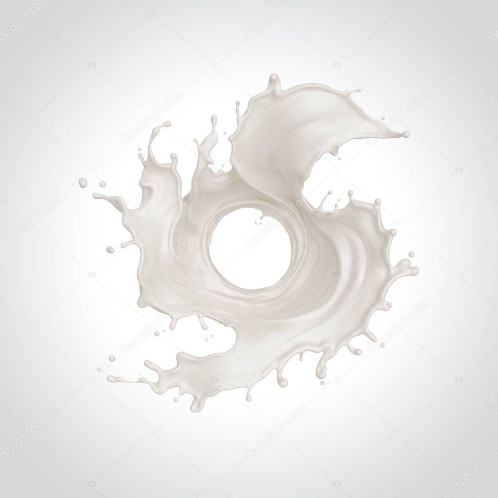 Milk splash and spinning into a swirl shape, 3d illustration with clipping path.