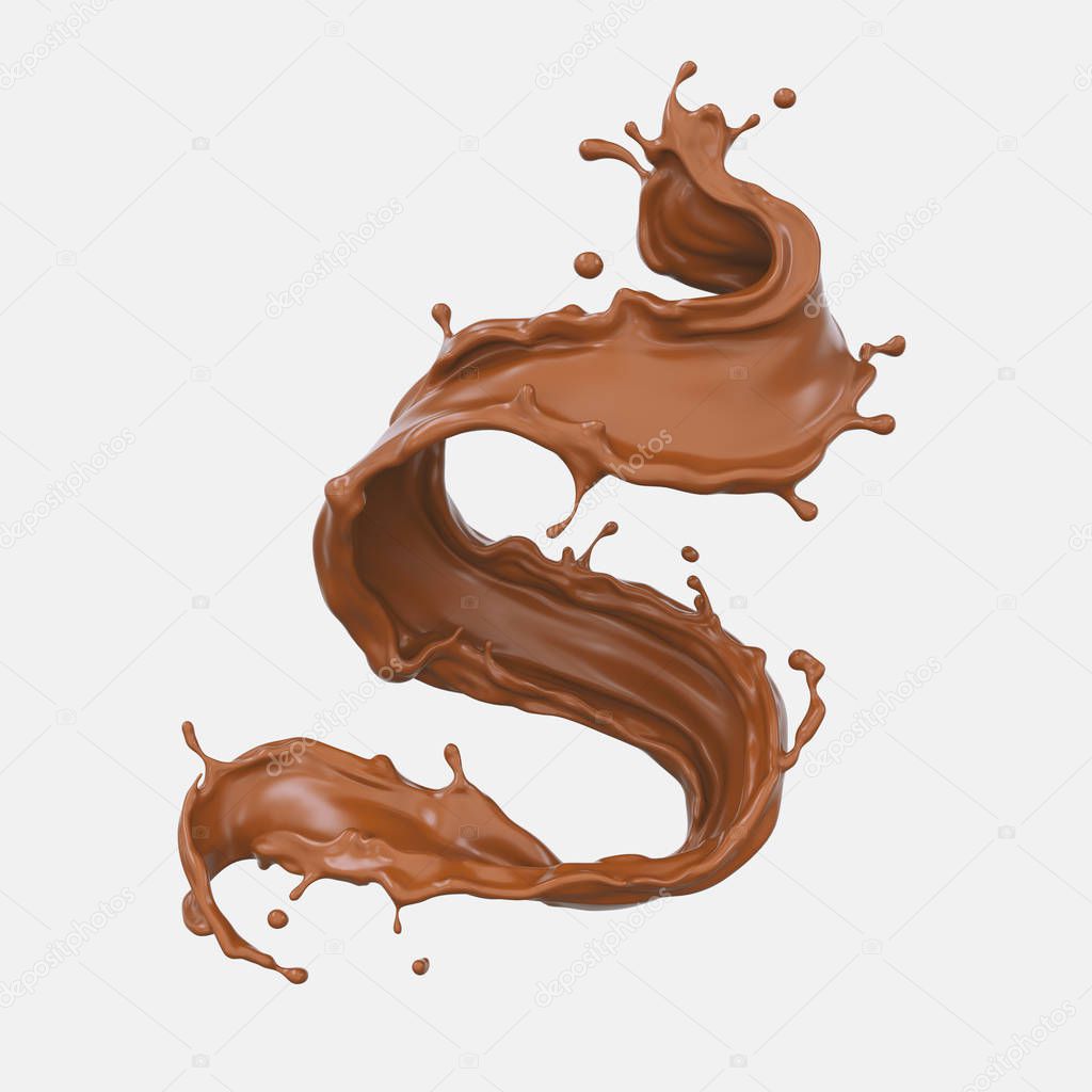 twisted Chocolate splash isolated on background, Include clipping path. 3d illustration.