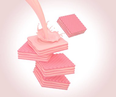 Çilekli kremalı bisküvi yığını, kırpma yolu 3d illüstrasyonunu da içerir.