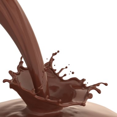 Çikolatalı süt sarmal ve bükülme şeklinde sıçrıyor. 3D illüstrasyon..