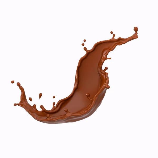 Chocolate splash izolované na bílém pozadí, 3d vykreslování Zahrnout ořezávání cestu. — Stock fotografie
