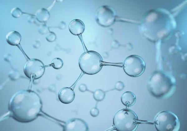 과학 혹은 의학적 배경을 위한 구체적 인 푸른 원자 혹은 분자 구조 3d 비유. — 스톡 사진