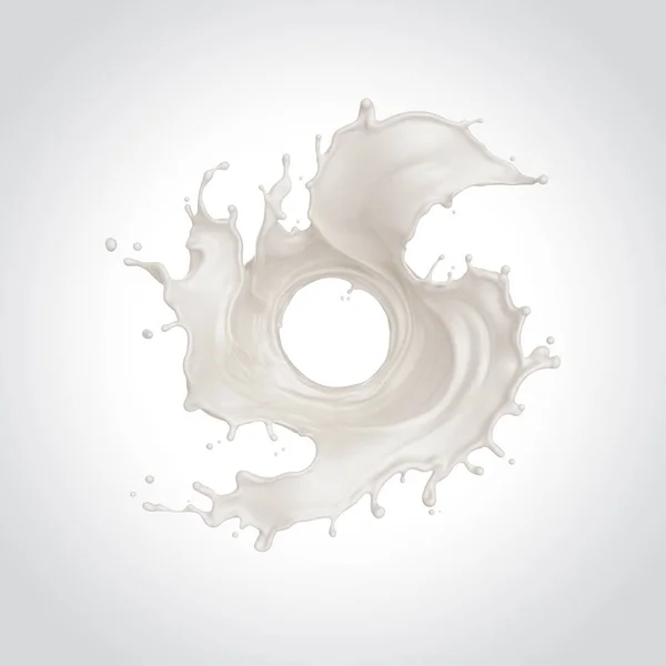 Melk spatten en spinnen in een wervelvorm, 3d illustratie met knipsel pad. — Stockfoto