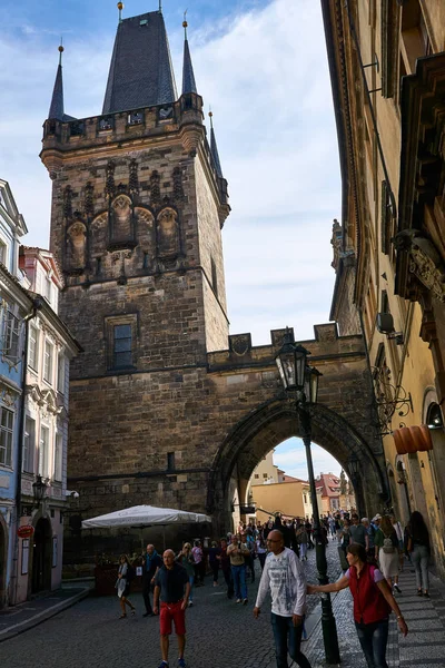 Blick Auf Die Oberen Wände Des Pulverturms Prag — Stockfoto