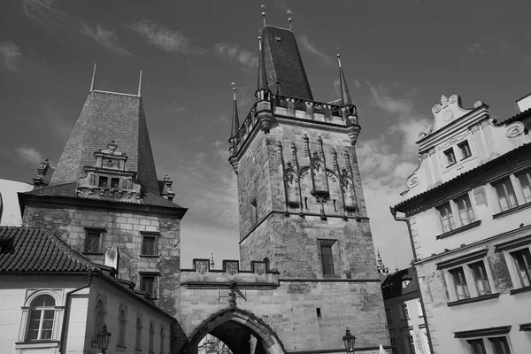 Černobílá Fotografie Historických Budov Starém Městě Praha — Stock fotografie