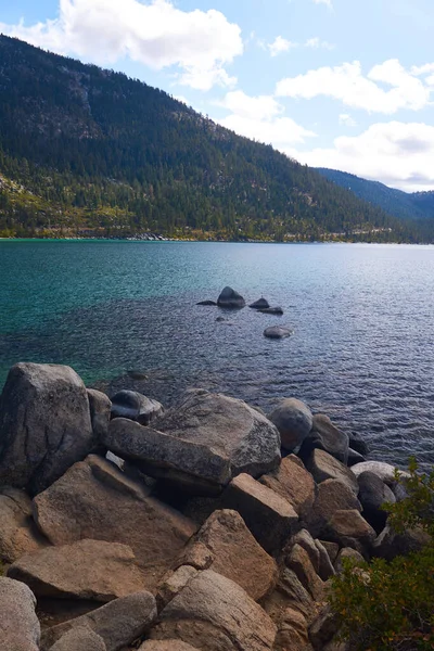Feu Faible Long Des Rives Rocheuses Lac Tahoe Automne — Photo