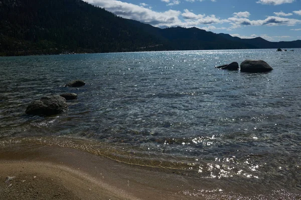 Fin Après Midi Soleil Stricte Les Rochers Plage Sable Dans — Photo