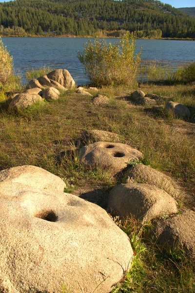 Holes Granite Were Made Nomatic Washo People Mortar Pestle Grinding — Stock Photo, Image