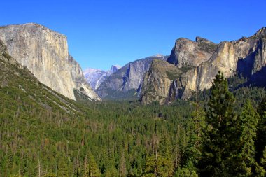 Tünel Manzarası Yosemite Vadisi 'nin en ünlü manzaralarından birini sunuyor. Buradan El Capitan ve Bridalveil Fall' ın Yosemite Vadisi 'nden yükselişini görebilirsiniz. Arka planda Half Dome var..