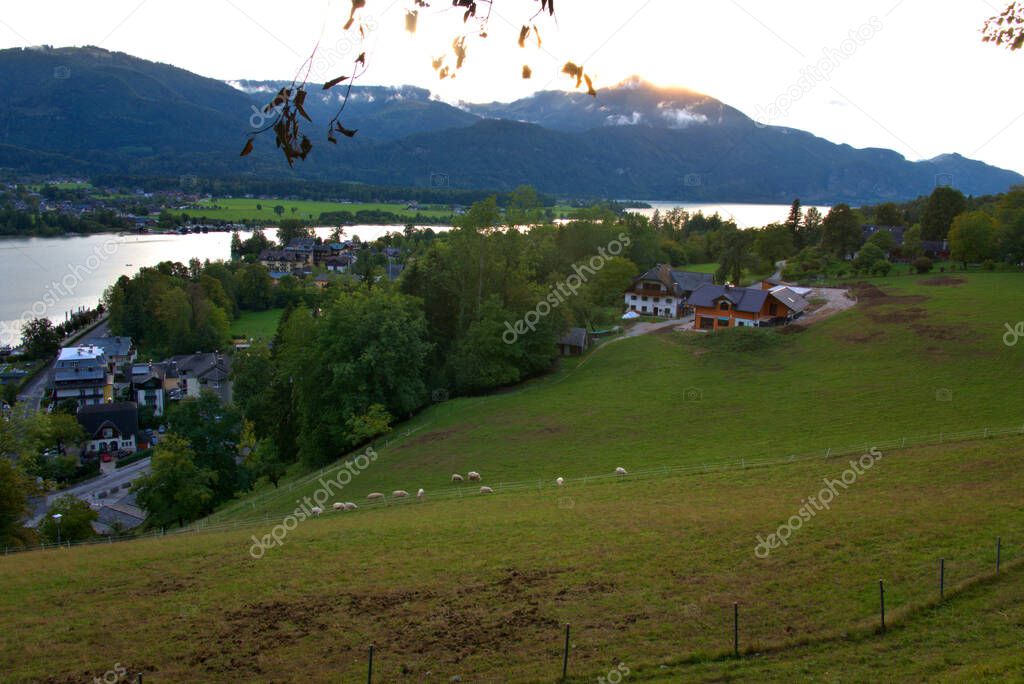 St Wolfgang Austria Landscape looking down into the nearby lake